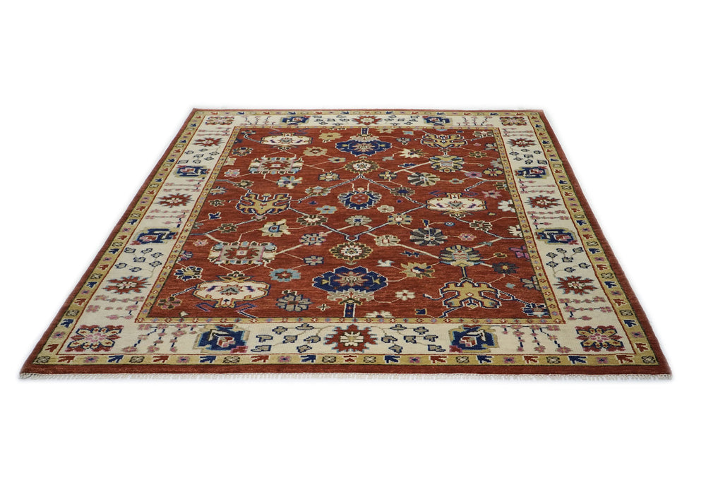 9x12 Burnt Orange, Beige, Tan Color Hand Knotted Oushak Wool Oriental Rug