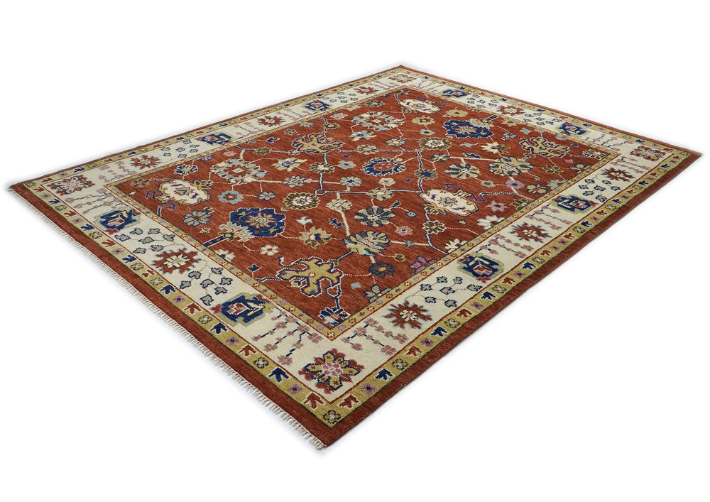 9x12 Burnt Orange, Beige, Tan Color Hand Knotted Oushak Wool Oriental Rug