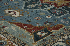 9x12 Blue, Ivory, Mint Color Hand Knotted Oushak Wool Oriental Rug