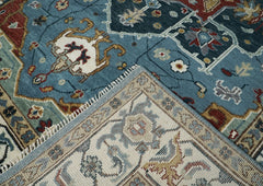9x12 Blue, Ivory, Mint Color Hand Knotted Oushak Wool Oriental Rug