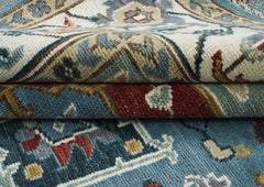 9x12 Blue, Ivory, Mint Color Hand Knotted Oushak Wool Oriental Rug