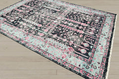 Multi Size Black Gray Mint Color Hand Knotted Indo Oushak Wool Traditional Oriental Rug