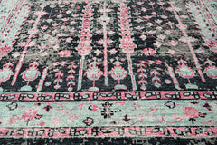 Multi Size Black Gray Mint Color Hand Knotted Indo Oushak Wool Traditional Oriental Rug