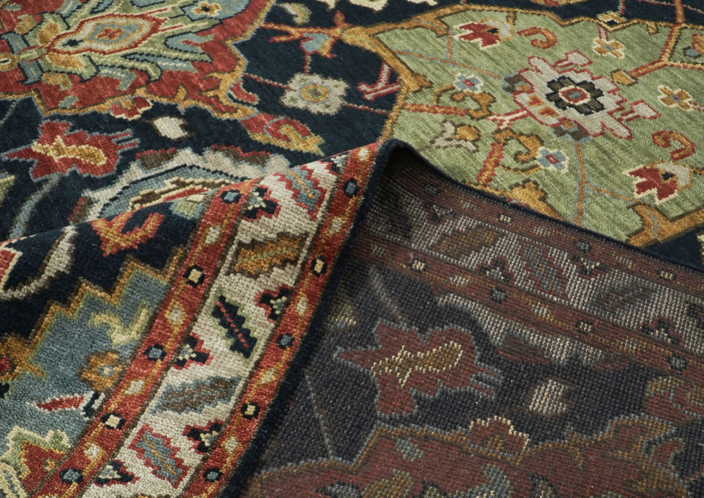 9x12 Blue, Burnt Orange, Gold Color Hand Knotted Oushak Wool Oriental Rug