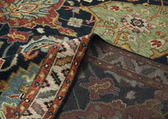 9x12 Blue, Burnt Orange, Gold Color Hand Knotted Oushak Wool Oriental Rug