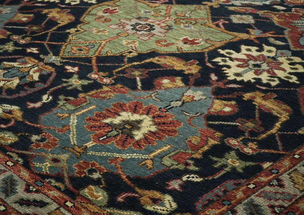 9x12 Blue, Burnt Orange, Gold Color Hand Knotted Oushak Wool Oriental Rug