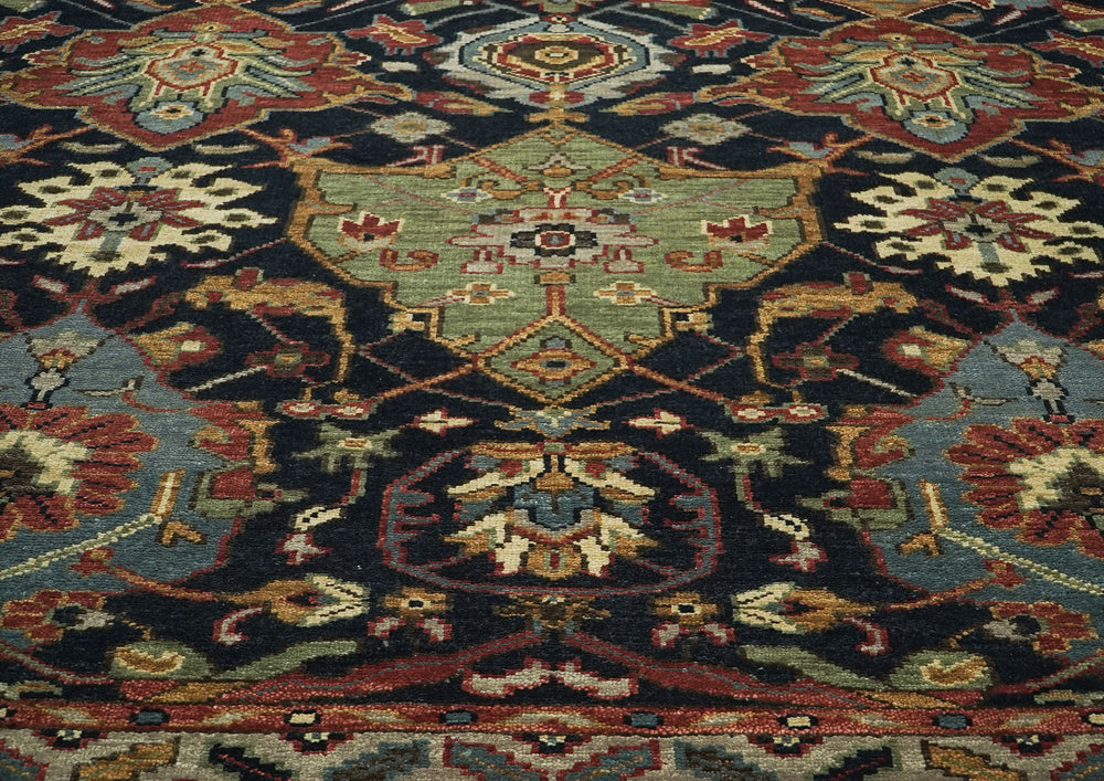 9x12 Blue, Burnt Orange, Gold Color Hand Knotted Oushak Wool Oriental Rug