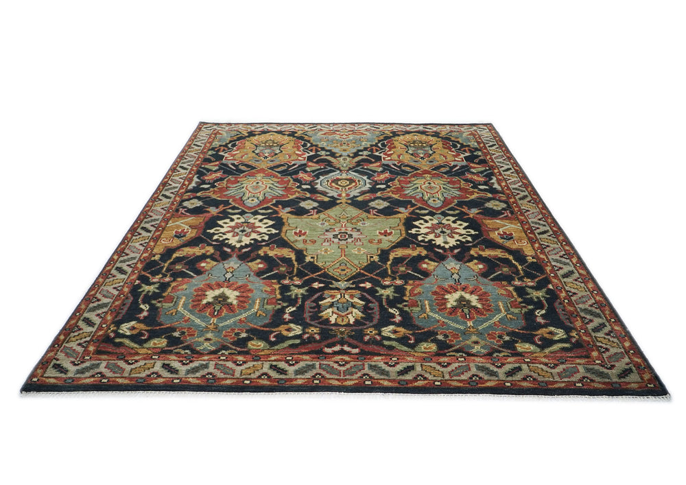 9x12 Blue, Burnt Orange, Gold Color Hand Knotted Oushak Wool Oriental Rug