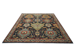 9x12 Blue, Burnt Orange, Gold Color Hand Knotted Oushak Wool Oriental Rug
