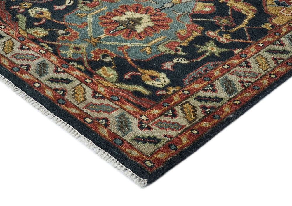 9x12 Blue, Burnt Orange, Gold Color Hand Knotted Oushak Wool Oriental Rug