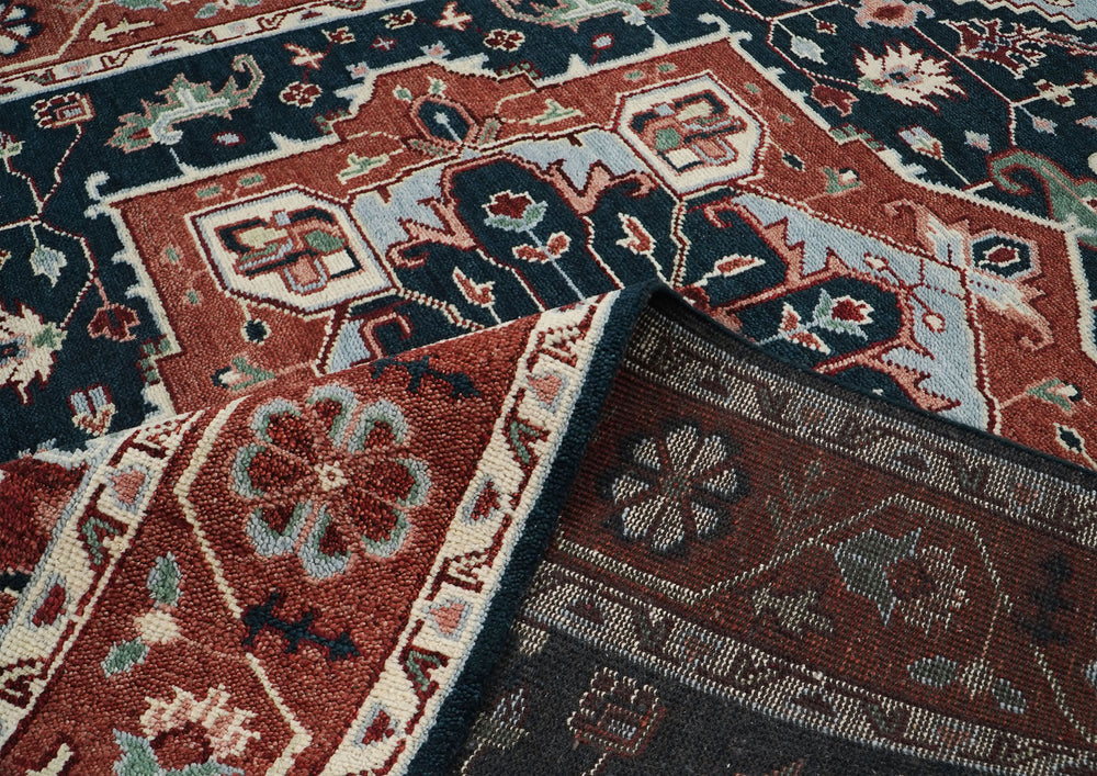 9x12 Blue, Slate, Burnt Orange Color Hand Knotted Oushak Wool Oriental Rug