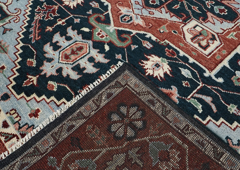 9x12 Blue, Slate, Burnt Orange Color Hand Knotted Oushak Wool Oriental Rug