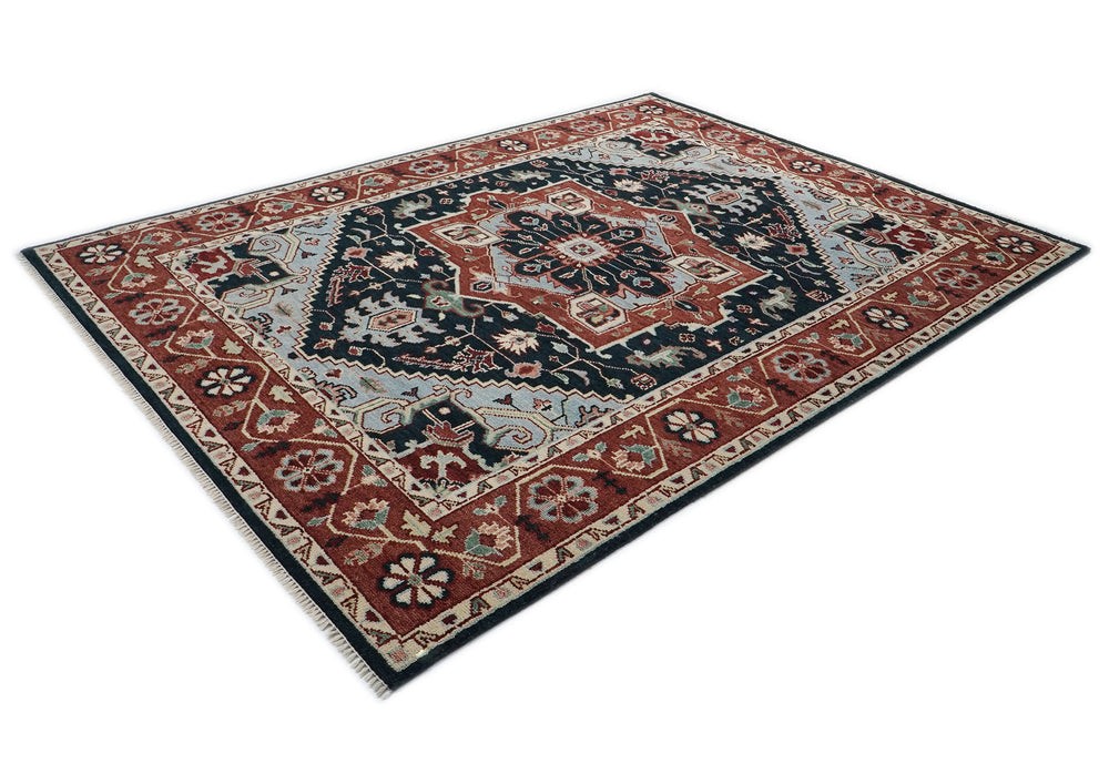 9x12 Blue, Slate, Burnt Orange Color Hand Knotted Oushak Wool Oriental Rug