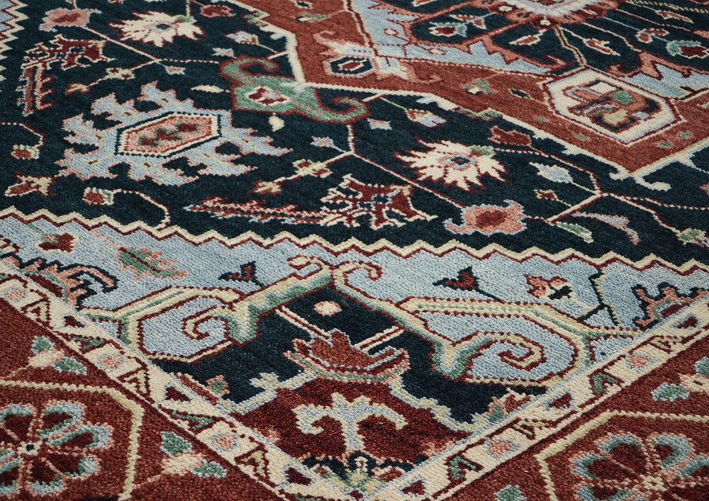 9x12 Blue, Slate, Burnt Orange Color Hand Knotted Oushak Wool Oriental Rug