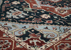 9x12 Blue, Slate, Burnt Orange Color Hand Knotted Oushak Wool Oriental Rug