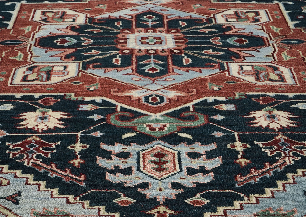 9x12 Blue, Slate, Burnt Orange Color Hand Knotted Oushak Wool Oriental Rug