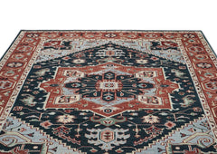 9x12 Blue, Slate, Burnt Orange Color Hand Knotted Oushak Wool Oriental Rug