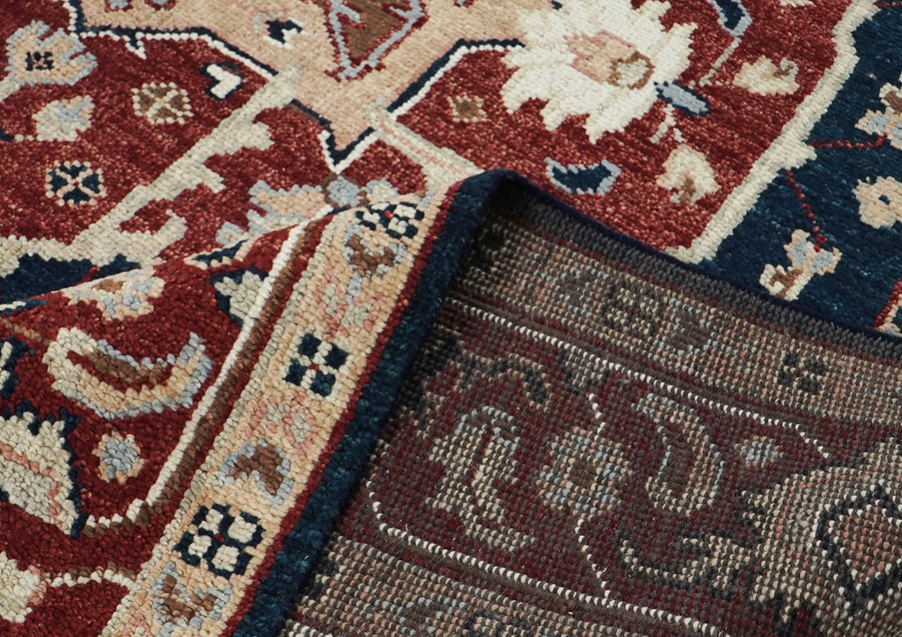 9x12 Blue, Rust, Ivory Color Hand Knotted Oushak Wool Oriental Rug