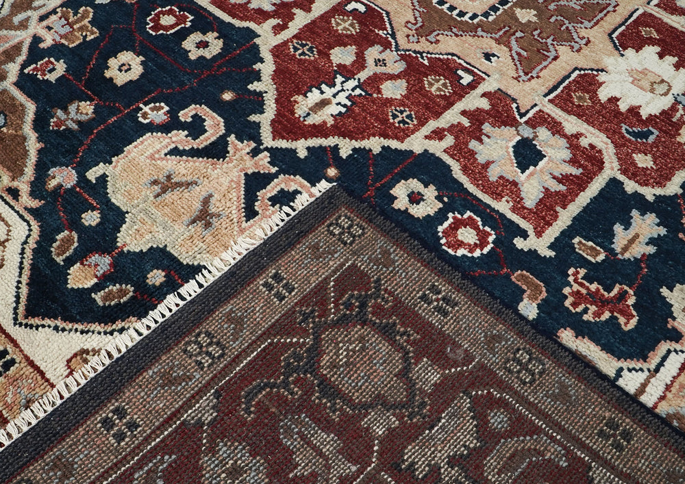 9x12 Blue, Rust, Ivory Color Hand Knotted Oushak Wool Oriental Rug