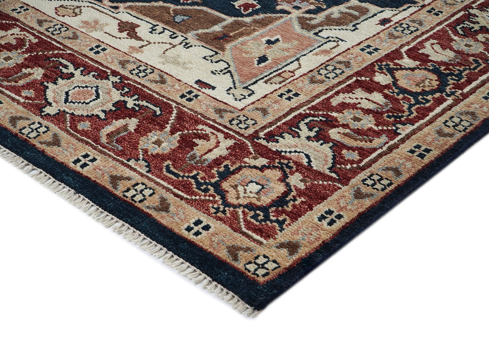 9x12 Blue, Rust, Ivory Color Hand Knotted Oushak Wool Oriental Rug