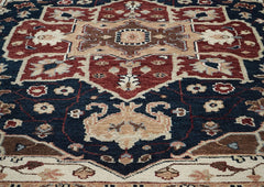 9x12 Blue, Rust, Ivory Color Hand Knotted Oushak Wool Oriental Rug