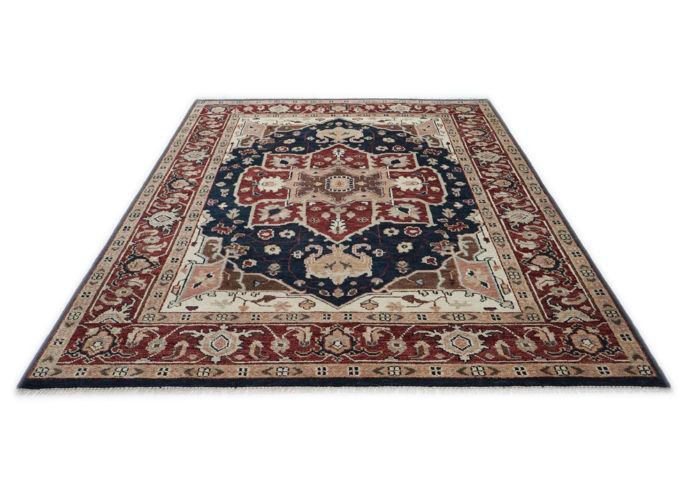 9x12 Blue, Rust, Ivory Color Hand Knotted Oushak Wool Oriental Rug
