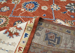 9x12 Burnt Orange, Ivory, Navy Color Hand Knotted Oushak Wool Oriental Rug