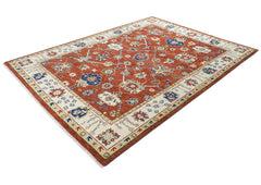 9x12 Burnt Orange, Ivory, Navy Color Hand Knotted Oushak Wool Oriental Rug
