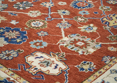9x12 Burnt Orange, Ivory, Navy Color Hand Knotted Oushak Wool Oriental Rug