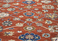 9x12 Burnt Orange, Ivory, Navy Color Hand Knotted Oushak Wool Oriental Rug