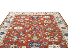 9x12 Burnt Orange, Ivory, Navy Color Hand Knotted Oushak Wool Oriental Rug