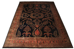 Palace Royal Blue, Rose, Aqua Color Hand Knotted Sarouk New Zealand Wool Traditional Oriental Rug