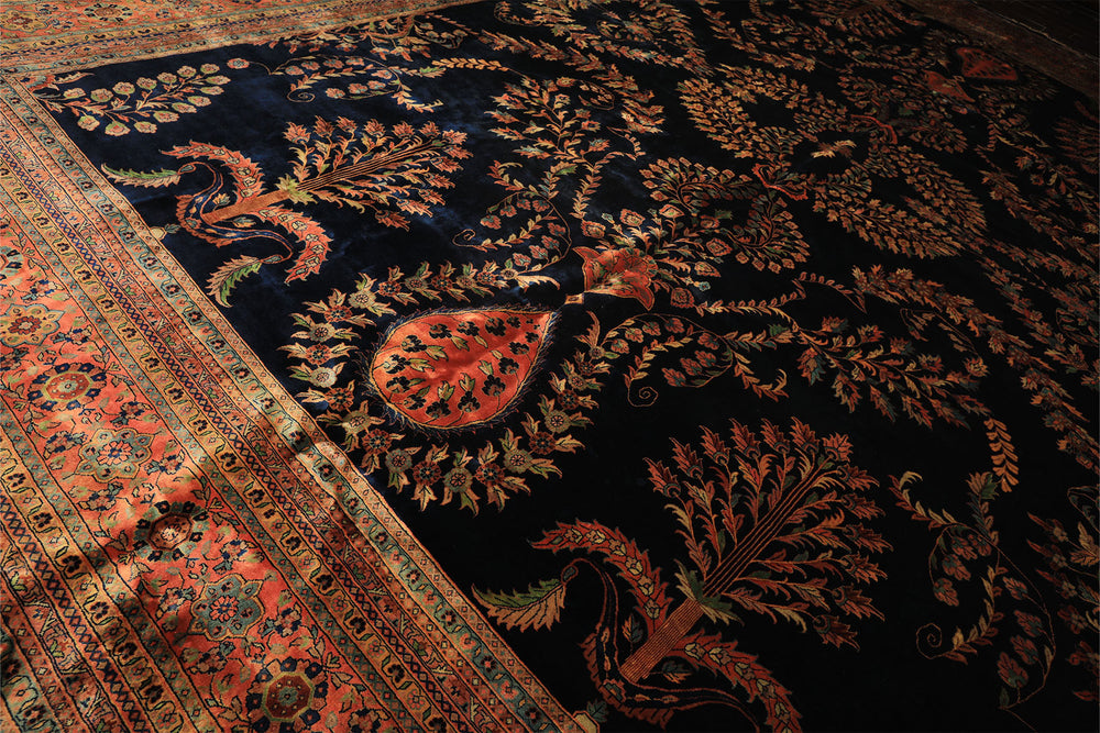 Palace Royal Blue, Rose, Aqua Color Hand Knotted Sarouk New Zealand Wool Traditional Oriental Rug