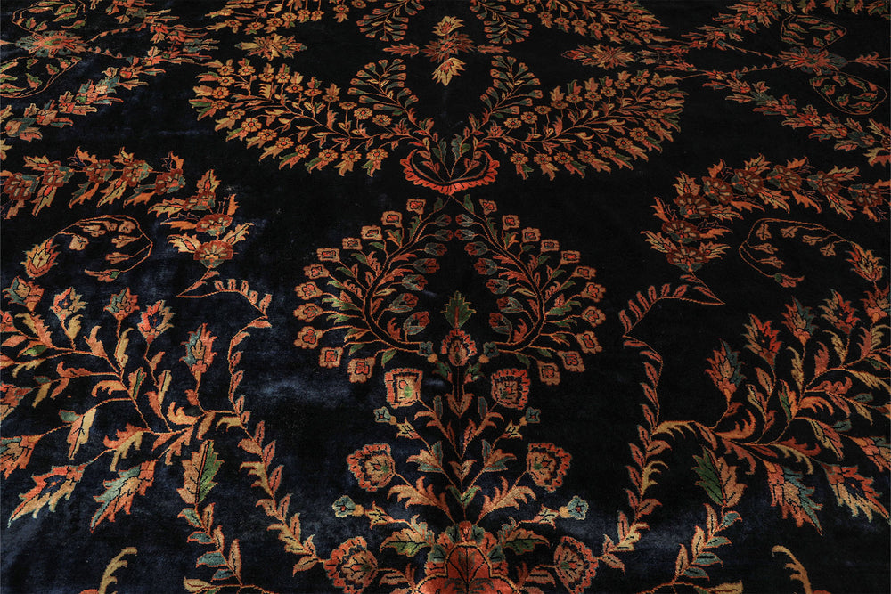 Palace Royal Blue, Rose, Aqua Color Hand Knotted Sarouk New Zealand Wool Traditional Oriental Rug
