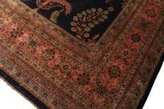 Palace Royal Blue, Rose, Aqua Color Hand Knotted Sarouk New Zealand Wool Traditional Oriental Rug