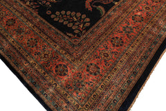Palace Royal Blue, Rose, Aqua Color Hand Knotted Sarouk New Zealand Wool Traditional Oriental Rug