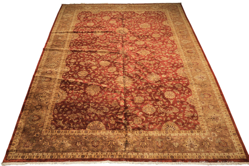 12x18 Rust, Gold, Sage Color Hand Knotted Agra Wool Traditional Oriental Rug