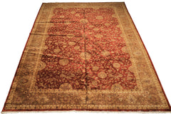 12x18 Rust, Gold, Sage Color Hand Knotted Agra Wool Traditional Oriental Rug