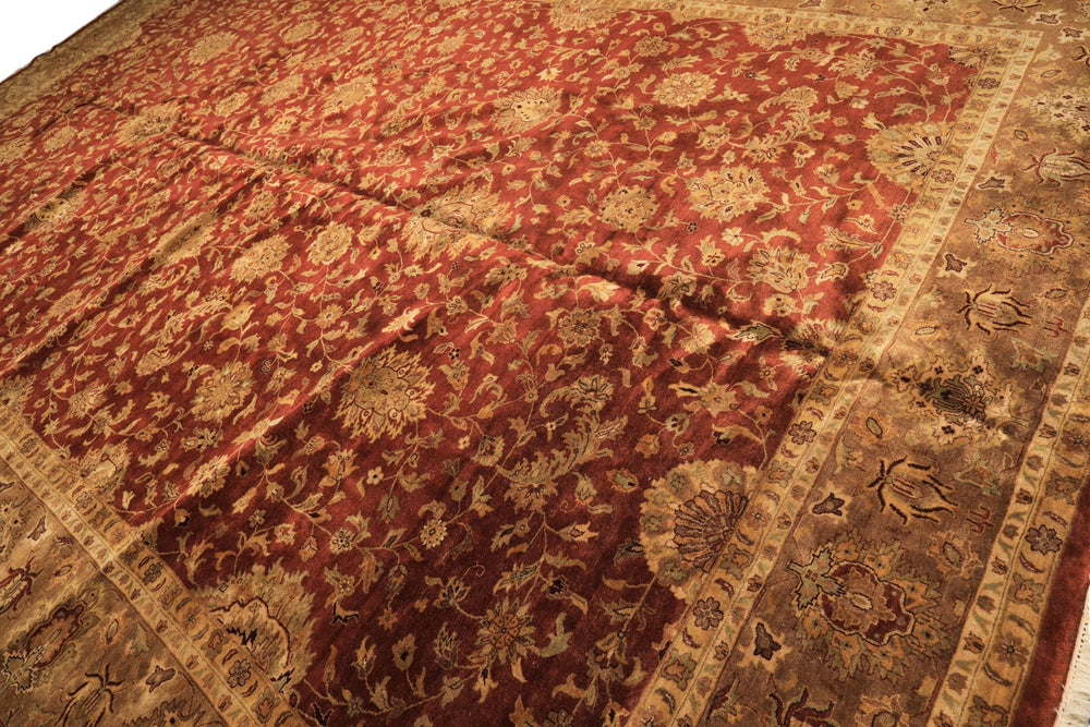 12x18 Rust, Gold, Sage Color Hand Knotted Agra Wool Traditional Oriental Rug