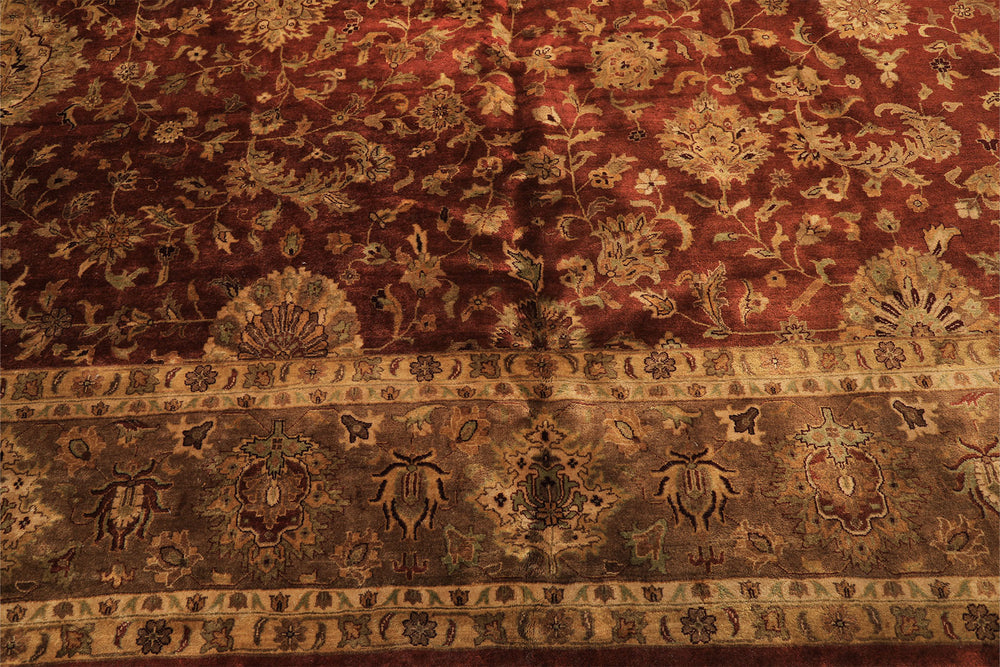 12x18 Rust, Gold, Sage Color Hand Knotted Agra Wool Traditional Oriental Rug