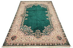 10x14 Emarald, Ivory, Rose Color Hand Knotted Kerman Wool Traditional Oriental Rug