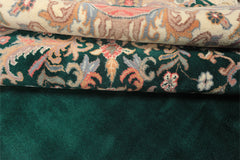10x14 Emarald, Ivory, Rose Color Hand Knotted Kerman Wool Traditional Oriental Rug