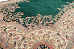 10x14 Emarald, Ivory, Rose Color Hand Knotted Kerman Wool Traditional Oriental Rug