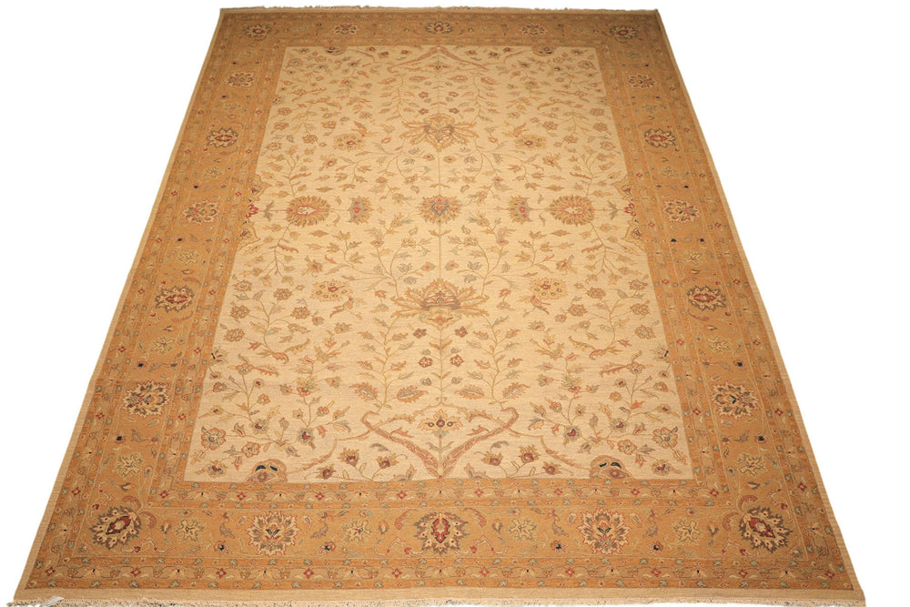 12x18 Beige, Tan, Gold Color Hand Knotted Soumak Wool Transitional Oriental Rug