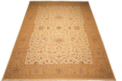 12x18 Beige, Tan, Gold Color Hand Knotted Soumak Wool Transitional Oriental Rug