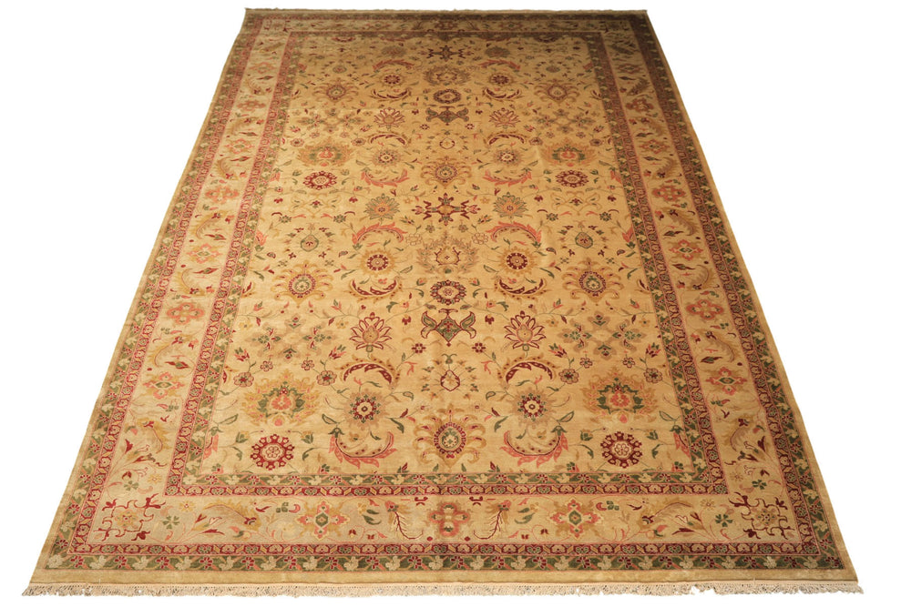 Palace Beige, Moss, Wine Color Hand Knotted Oushak Wool Transitional Oriental Rug