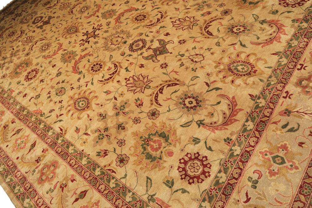 Palace Beige, Moss, Wine Color Hand Knotted Oushak Wool Transitional Oriental Rug