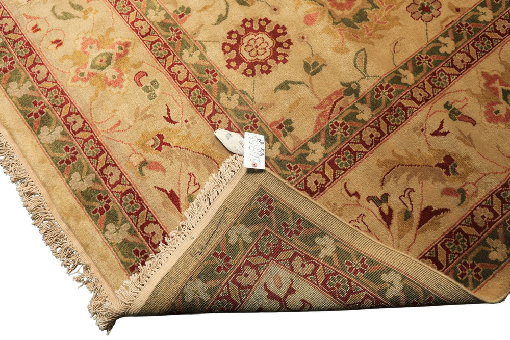 Palace Beige, Moss, Wine Color Hand Knotted Oushak Wool Transitional Oriental Rug