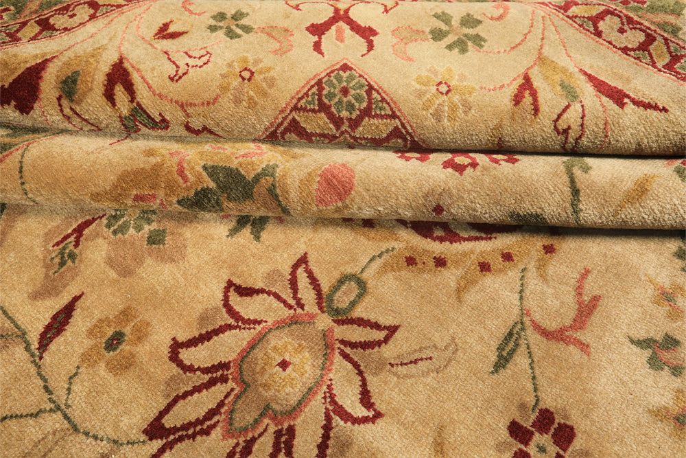 Palace Beige, Moss, Wine Color Hand Knotted Oushak Wool Transitional Oriental Rug