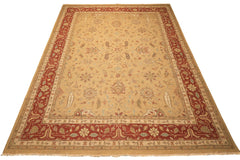 10x14 Tan, Gold, Burnt Orange Color Hand Knotted Soumak Wool Transitional Oriental Rug